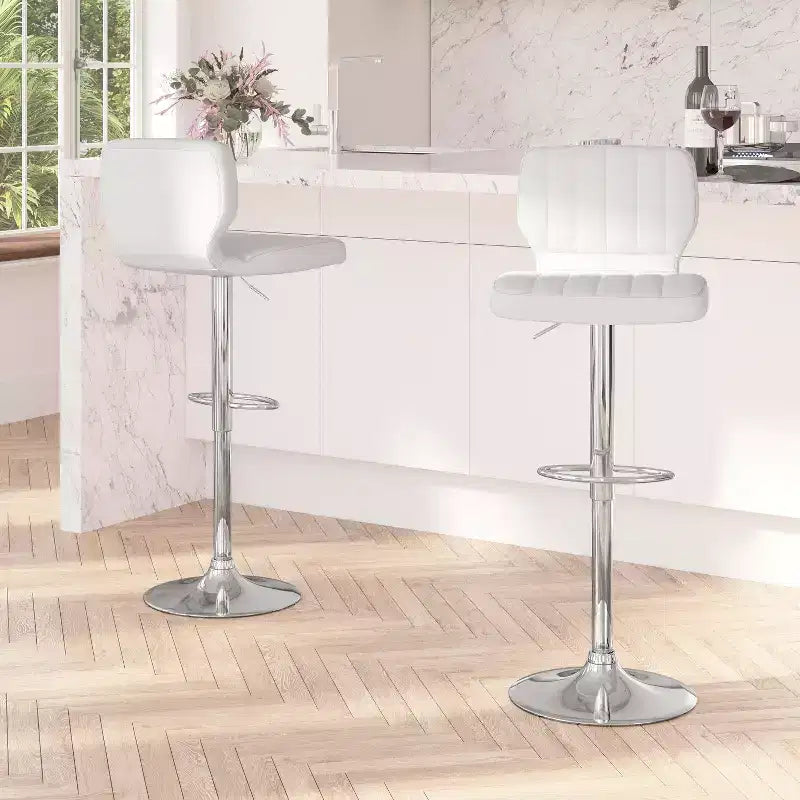 Merrick Lane Lot de deux tabourets de bar pivotants avec dossier à surpiqûres verticales et base chromée réglable avec repose-pieds