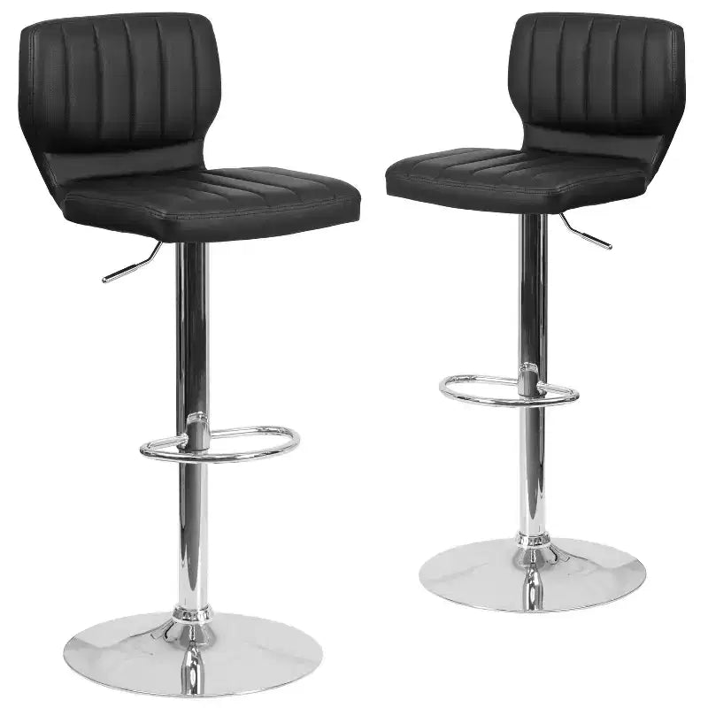 Merrick Lane Lot de deux tabourets de bar pivotants avec dossier à surpiqûres verticales et base chromée réglable avec repose-pieds