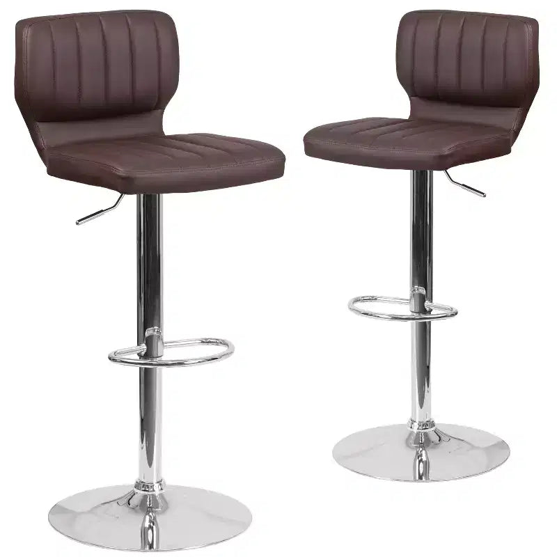 Merrick Lane Lot de deux tabourets de bar pivotants avec dossier à surpiqûres verticales et base chromée réglable avec repose-pieds