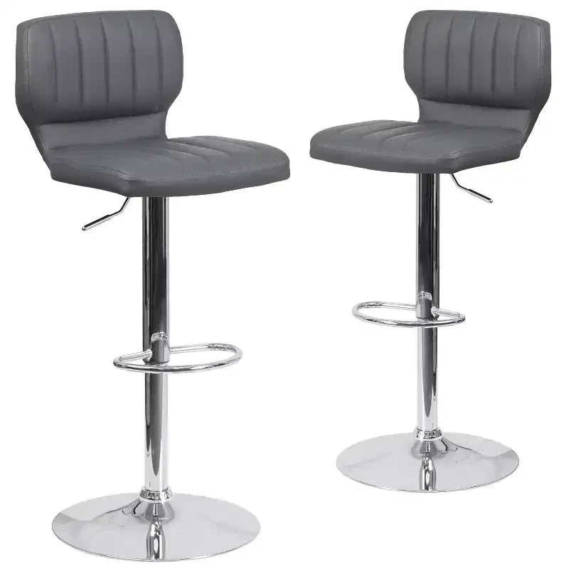 Merrick Lane Lot de deux tabourets de bar pivotants avec dossier à surpiqûres verticales et base chromée réglable avec repose-pieds
