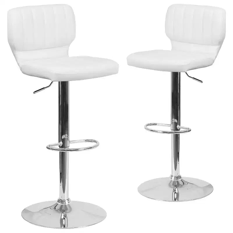 Merrick Lane Lot de deux tabourets de bar pivotants avec dossier à surpiqûres verticales et base chromée réglable avec repose-pieds
