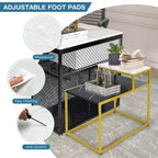 Costway Table d'appoint à 2 niveaux, cadre métallique, table de chevet avec étagère de rangement, salon