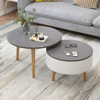 Table basse ronde moderne en bois noir et blanc avec rangement