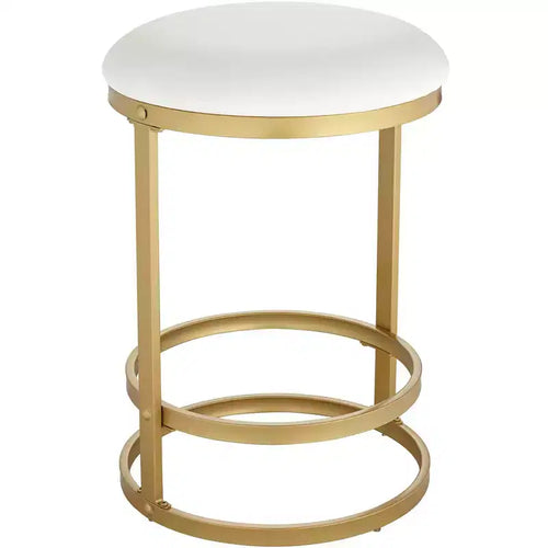 55 Downing Street Palmer Gold Metal Bar Stool 26 High Modern White Fabric Round Cushion with Footrest for Kitchen Counter Height Island Home House