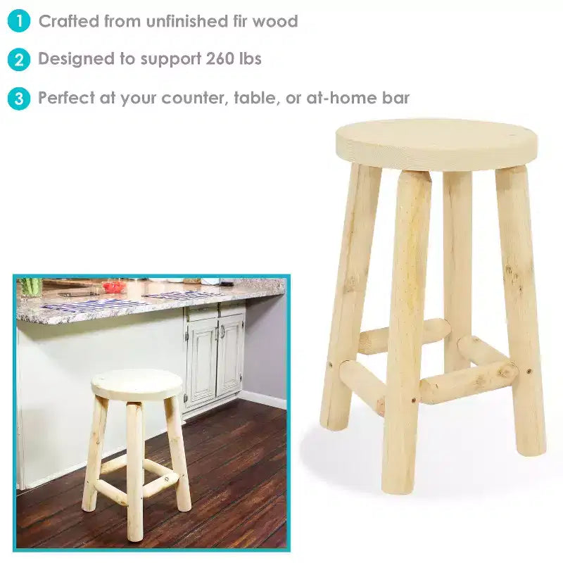 Tabouret de comptoir rond en bois non fini Sunnydaze - Bois de sapin - 24