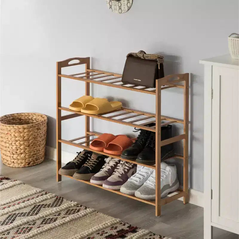 Range-chaussures de rangement en bambou Basicwise, étagère de rangement pour chaussures autoportante
