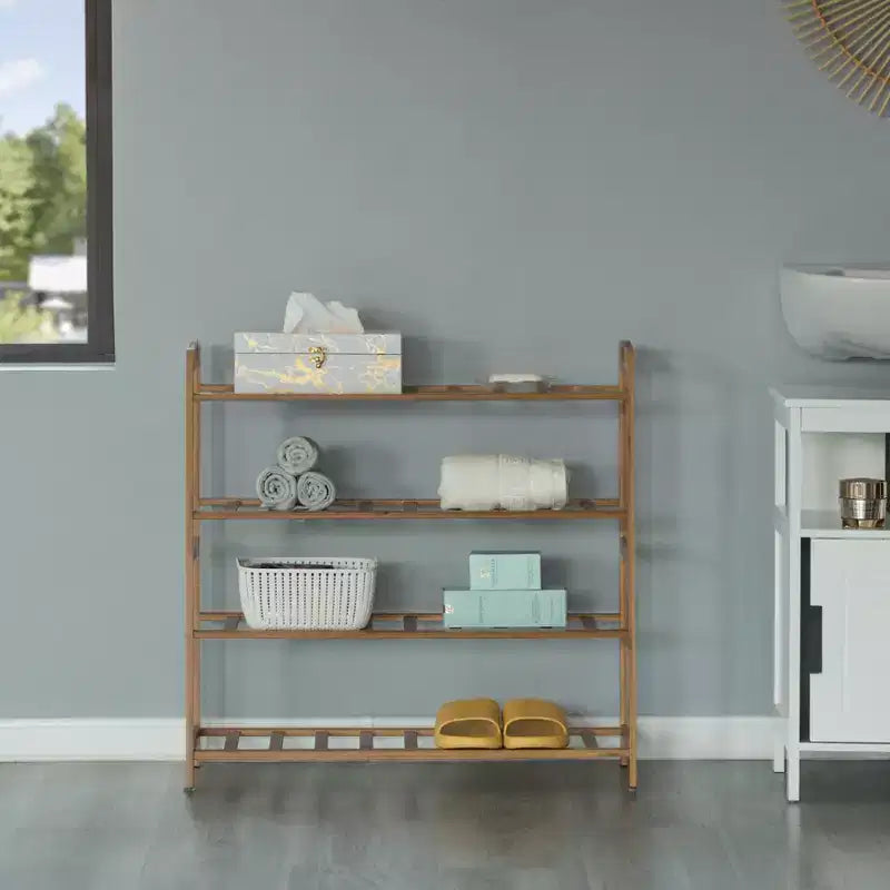Range-chaussures de rangement en bambou Basicwise, étagère de rangement pour chaussures autoportante