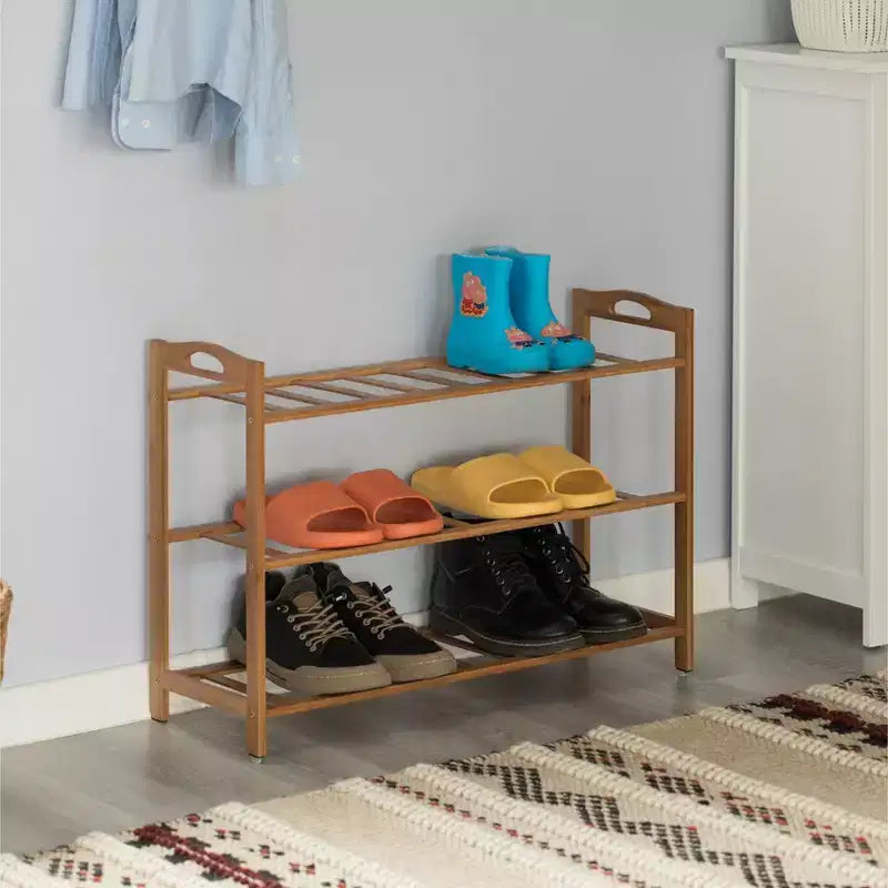 Range-chaussures de rangement en bambou Basicwise, étagère de rangement pour chaussures autoportante