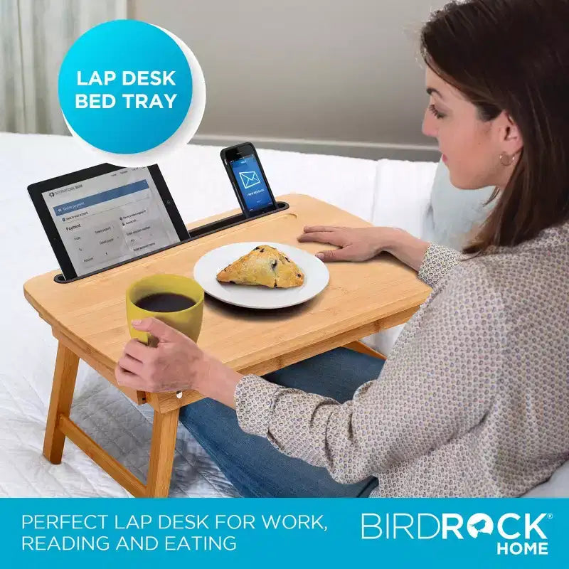 Bureau portable assis-debout BirdRock Home avec tiroir de rangement et fente multimédia - Naturel