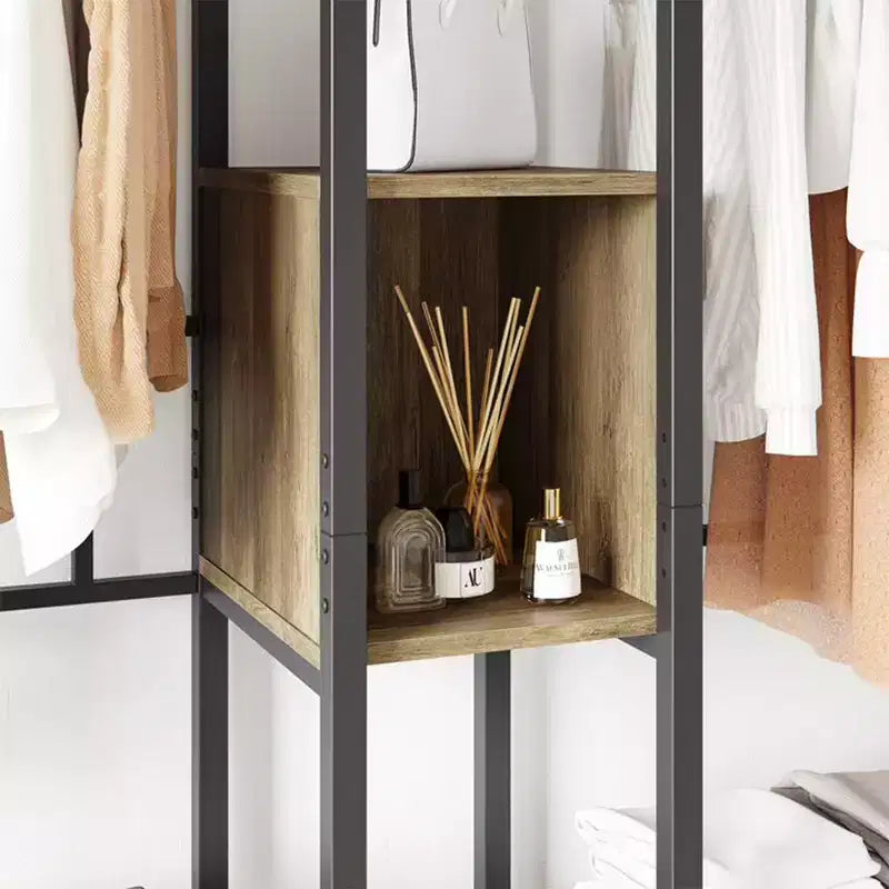 Meuble de rangement Bestier en métal autoportant pour armoire avec étagère supérieure en bois et lumières à changement de couleur intégrées avec 7 couleurs et 20 modes dynamiques, chêne