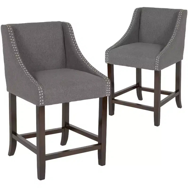Emma et Oliver – Lot de 2 tabourets de comptoir de 61 cm, style transitionnel, noyer, avec garniture cloutée décorative.