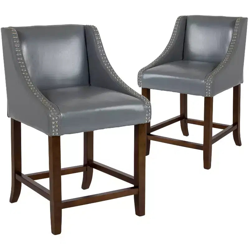 Emma et Oliver – Lot de 2 tabourets de comptoir de 61 cm, style transitionnel, noyer, avec garniture cloutée décorative.