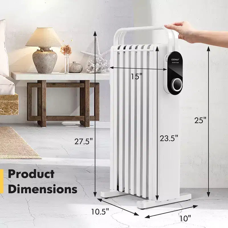 Radiateur à bain d'huile électrique Costway 1500 W avec support pliable Blanc/Noir
