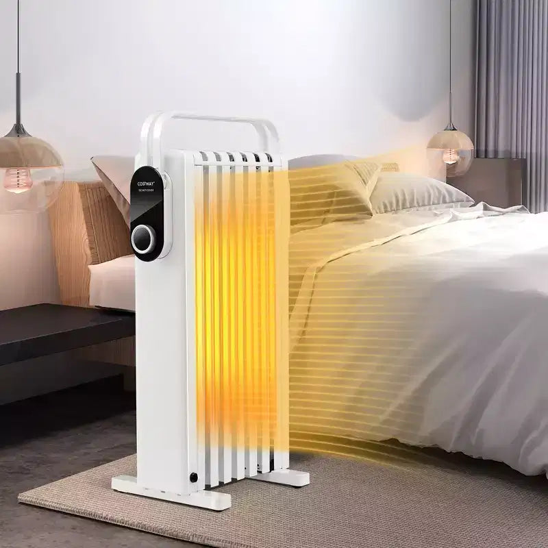 Radiateur à bain d'huile électrique Costway 1500 W avec support pliable Blanc/Noir