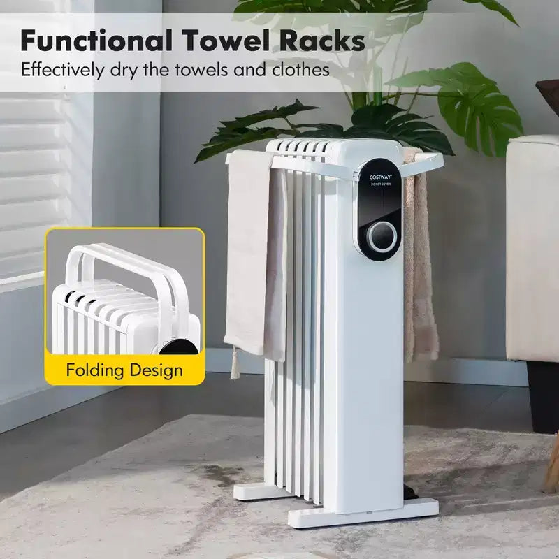 Radiateur à bain d'huile électrique Costway 1500 W avec support pliable Blanc/Noir