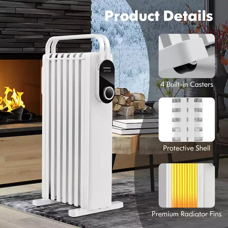 Radiateur à bain d'huile électrique Costway 1500 W avec support pliable Blanc/Noir