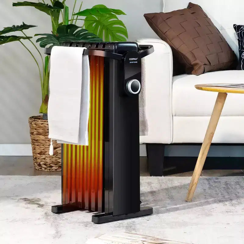 Radiateur à bain d'huile électrique Costway 1500 W avec support pliable Blanc/Noir
