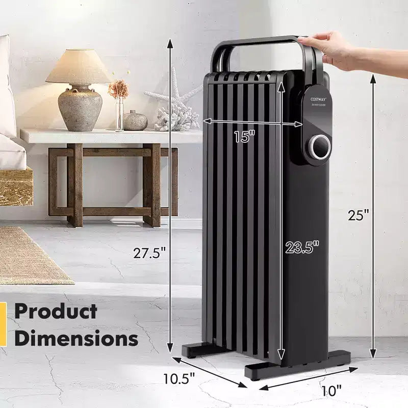 Radiateur à bain d'huile électrique Costway 1500 W avec support pliable Blanc/Noir
