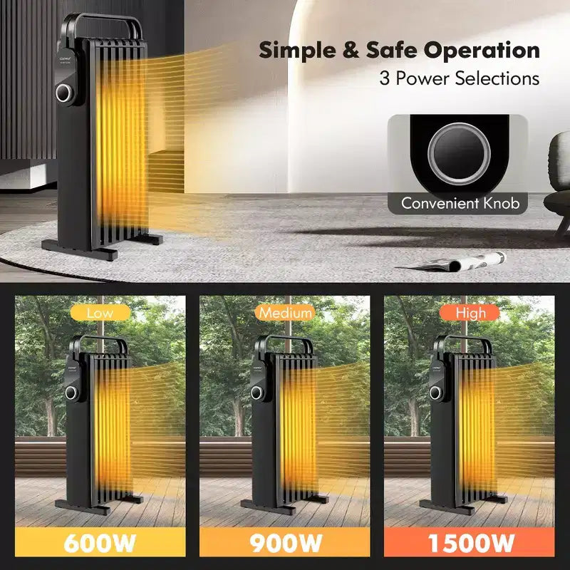 Radiateur à bain d'huile électrique Costway 1500 W avec support pliable Blanc/Noir