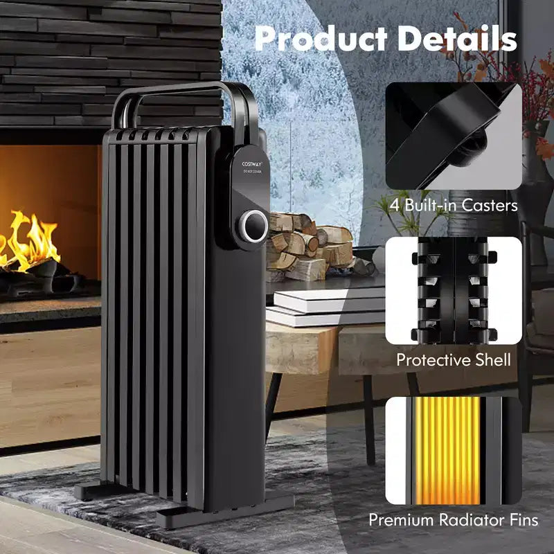 Radiateur à bain d'huile électrique Costway 1500 W avec support pliable Blanc/Noir