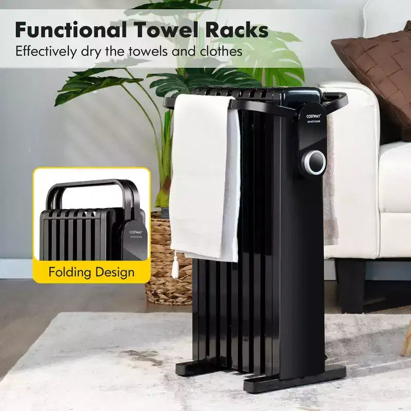 Radiateur à bain d'huile électrique Costway 1500 W avec support pliable Blanc/Noir
