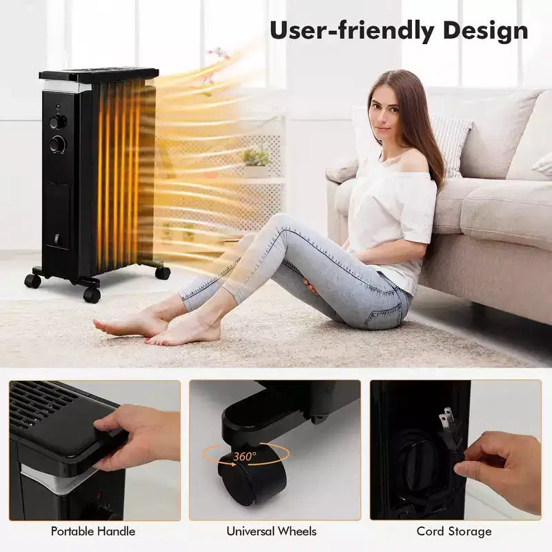 Radiateur à bain d'huile Costway 1500W, chauffage d'appoint électrique avec humidificateur, blanc/noir