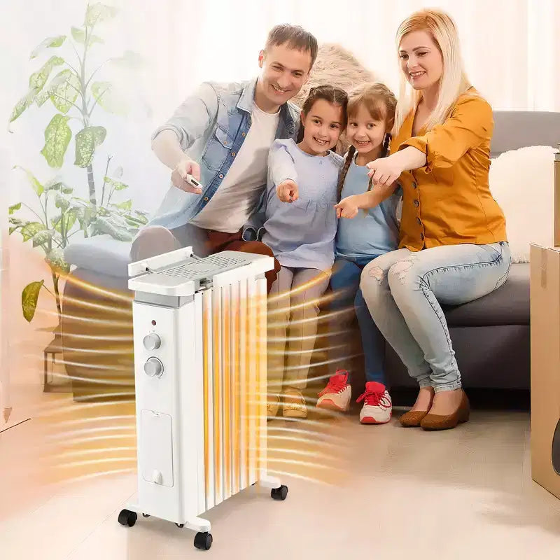 Radiateur à bain d'huile Costway 1500W, chauffage d'appoint électrique avec humidificateur, blanc/noir