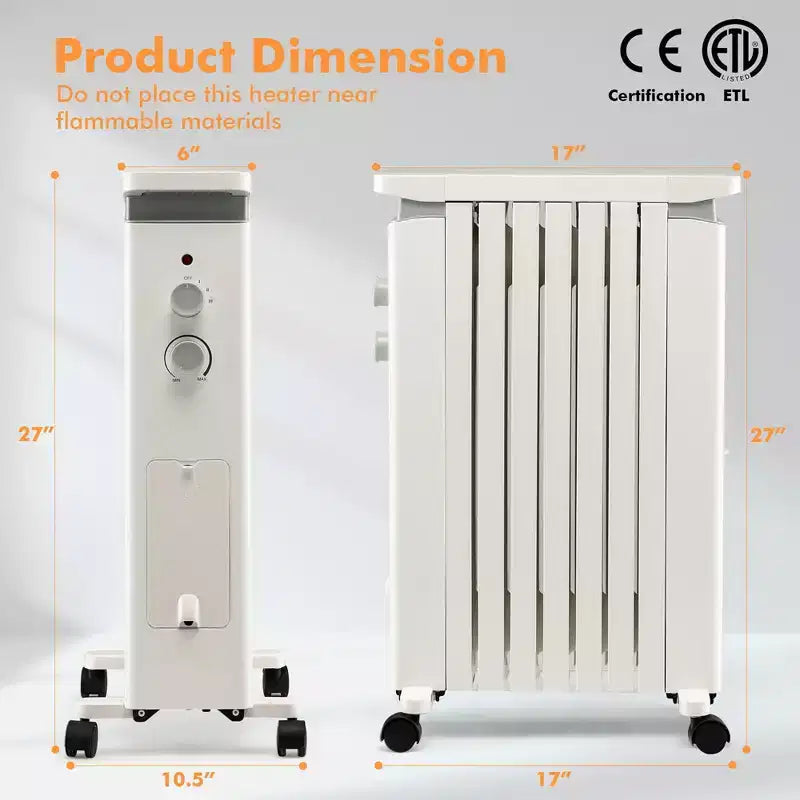 Radiateur à bain d'huile Costway 1500W, chauffage d'appoint électrique avec humidificateur, blanc/noir
