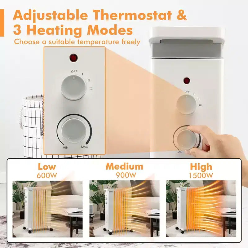 Radiateur à bain d'huile Costway 1500W, chauffage d'appoint électrique avec humidificateur, blanc/noir