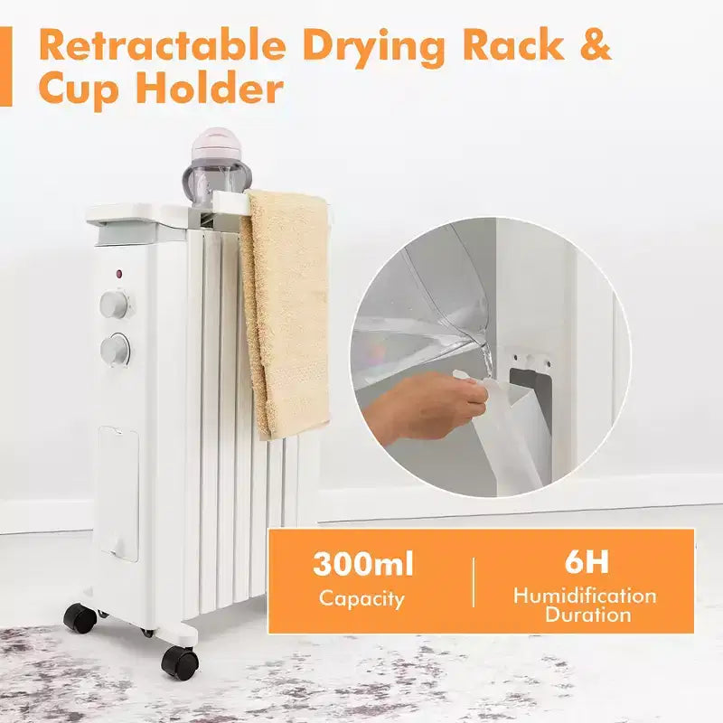Radiateur à bain d'huile Costway 1500W, chauffage d'appoint électrique avec humidificateur, blanc/noir