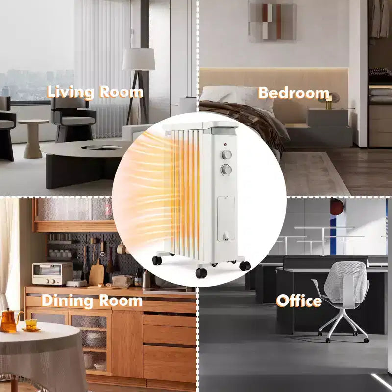 Radiateur à bain d'huile Costway 1500W, chauffage d'appoint électrique avec humidificateur, blanc/noir