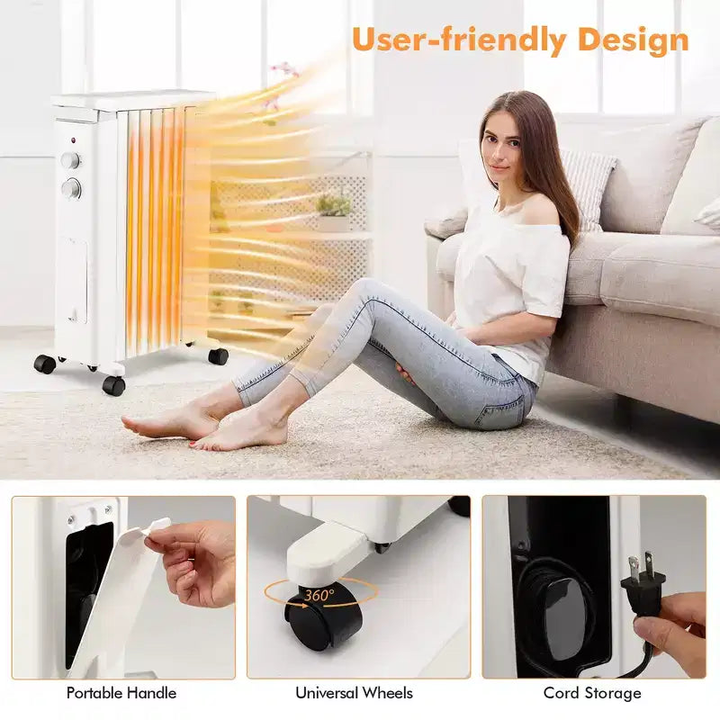 Radiateur à bain d'huile Costway 1500W, chauffage d'appoint électrique avec humidificateur, blanc/noir