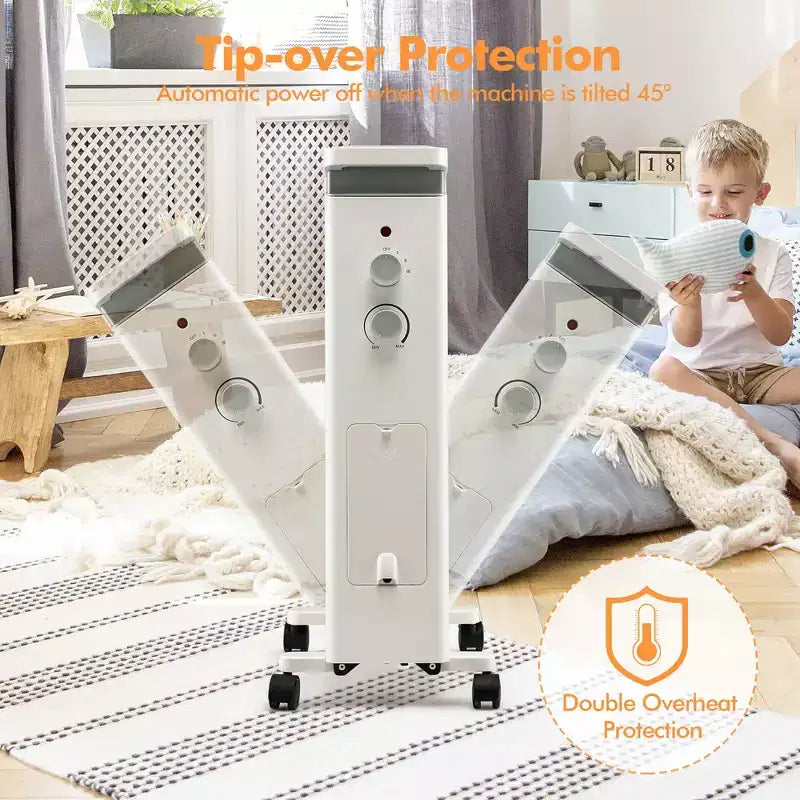 Radiateur à bain d'huile Costway 1500W, chauffage d'appoint électrique avec humidificateur, blanc/noir
