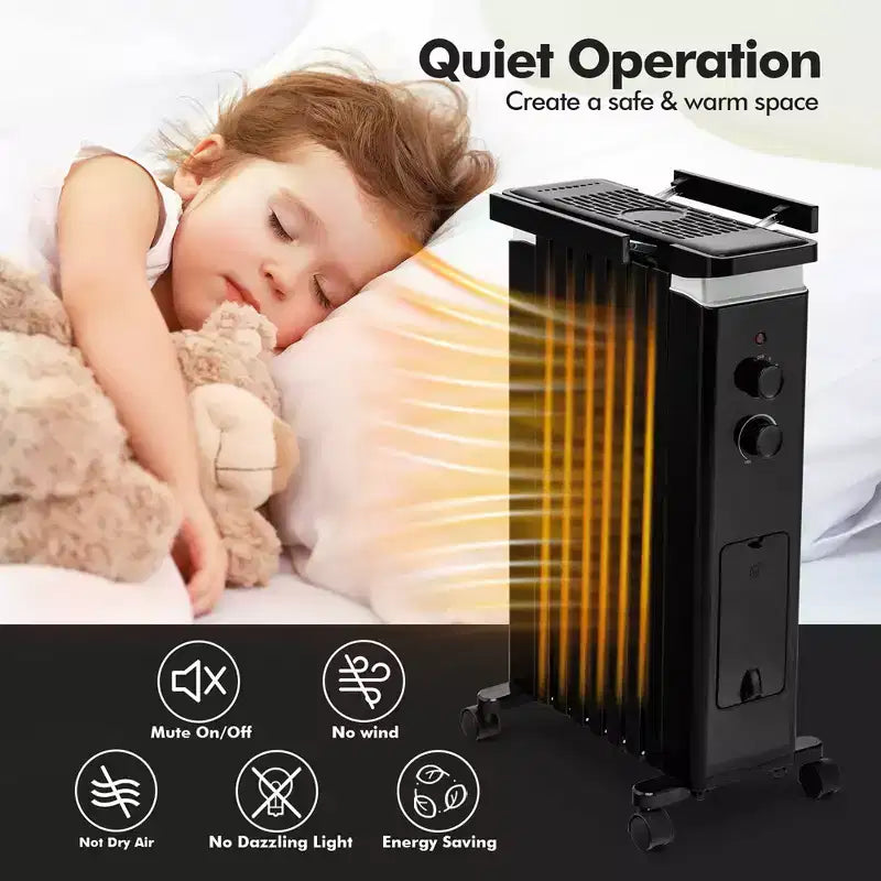 Radiateur à bain d'huile Costway 1500W, chauffage d'appoint électrique avec humidificateur, blanc/noir