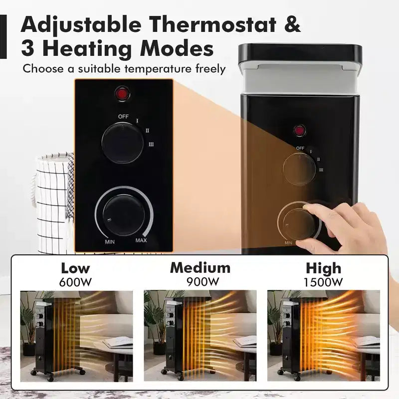 Radiateur à bain d'huile Costway 1500W, chauffage d'appoint électrique avec humidificateur, blanc/noir