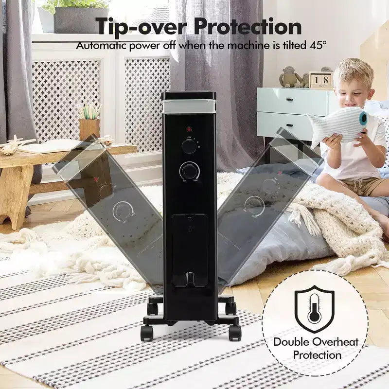 Radiateur à bain d'huile Costway 1500W, chauffage d'appoint électrique avec humidificateur, blanc/noir