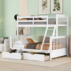 Lit superposé simple sur double avec échelle intégrée et tiroirs, cadre en bois de pin et MDF, convertible en deux lits - ModernLuxe