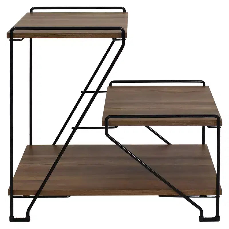 Table d'appoint d'intérieur à 3 niveaux en fil d'acier Sunnydaze avec plateaux imitation bois – 53 cm H – Marron
