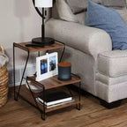 Table d'appoint d'intérieur à 3 niveaux en fil d'acier Sunnydaze avec plateaux imitation bois – 53 cm H – Marron