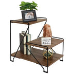 Table d'appoint d'intérieur à 3 niveaux en fil d'acier Sunnydaze avec plateaux imitation bois – 53 cm H – Marron