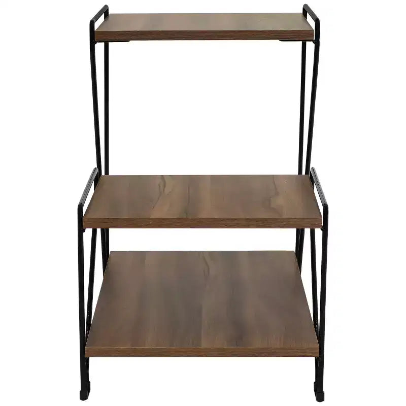 Table d'appoint d'intérieur à 3 niveaux en fil d'acier Sunnydaze avec plateaux imitation bois – 53 cm H – Marron