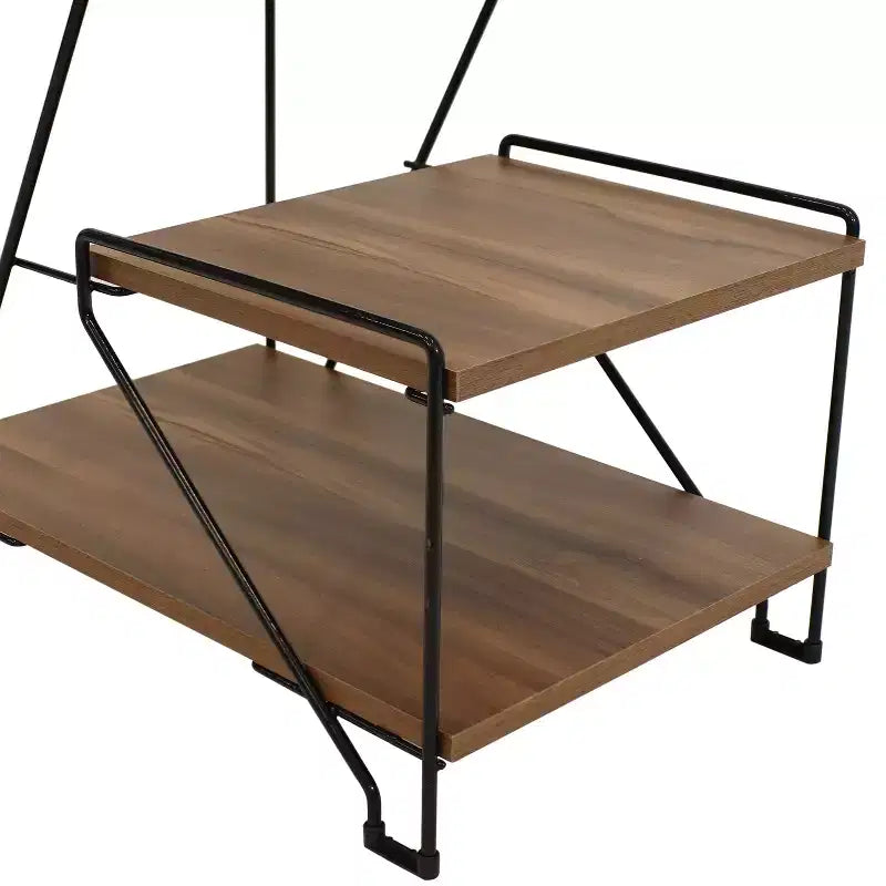 Table d'appoint d'intérieur à 3 niveaux en fil d'acier Sunnydaze avec plateaux imitation bois – 53 cm H – Marron