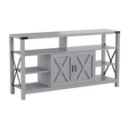 Meuble console média Emma et Oliver de style rustique moderne avec un grand espace de rangement ouvert et fermé