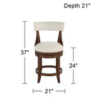 Tabouret de bar 55 Downing Street en noyer, brun, 61 cm de haut, style ferme rustique, coussin en lin beige avec dossier et repose-pieds pour comptoir de cuisine, îlot de cuisine, maison.