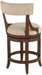 Tabouret de bar 55 Downing Street en noyer, brun, 61 cm de haut, style ferme rustique, coussin en lin beige avec dossier et repose-pieds pour comptoir de cuisine, îlot de cuisine, maison.