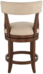 Tabouret de bar 55 Downing Street en noyer, brun, 61 cm de haut, style ferme rustique, coussin en lin beige avec dossier et repose-pieds pour comptoir de cuisine, îlot de cuisine, maison.