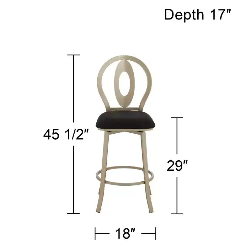 Tabouret de bar pivotant en métal 55 Downing Street, or champagne, hauteur 29 pouces, avec coussin noir de style Mid-Century Modern, dossier et repose-pieds pour comptoir de cuisine ou îlot