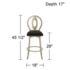Tabouret de bar pivotant en métal 55 Downing Street, or champagne, hauteur 29 pouces, avec coussin noir de style Mid-Century Modern, dossier et repose-pieds pour comptoir de cuisine ou îlot
