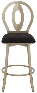 Tabouret de bar pivotant en métal 55 Downing Street, or champagne, hauteur 29 pouces, avec coussin noir de style Mid-Century Modern, dossier et repose-pieds pour comptoir de cuisine ou îlot