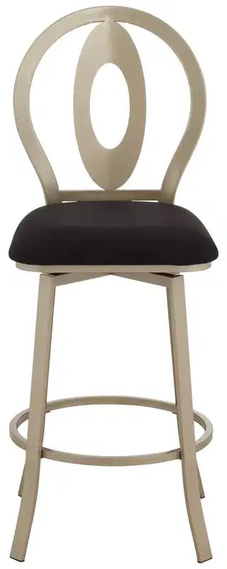 Tabouret de bar pivotant en métal 55 Downing Street, or champagne, hauteur 29 pouces, avec coussin noir de style Mid-Century Modern, dossier et repose-pieds pour comptoir de cuisine ou îlot